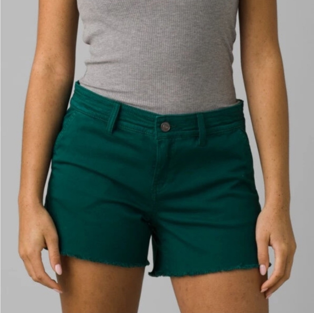 Prana Green Jean Shorts Slim Fit Mid-Thigh